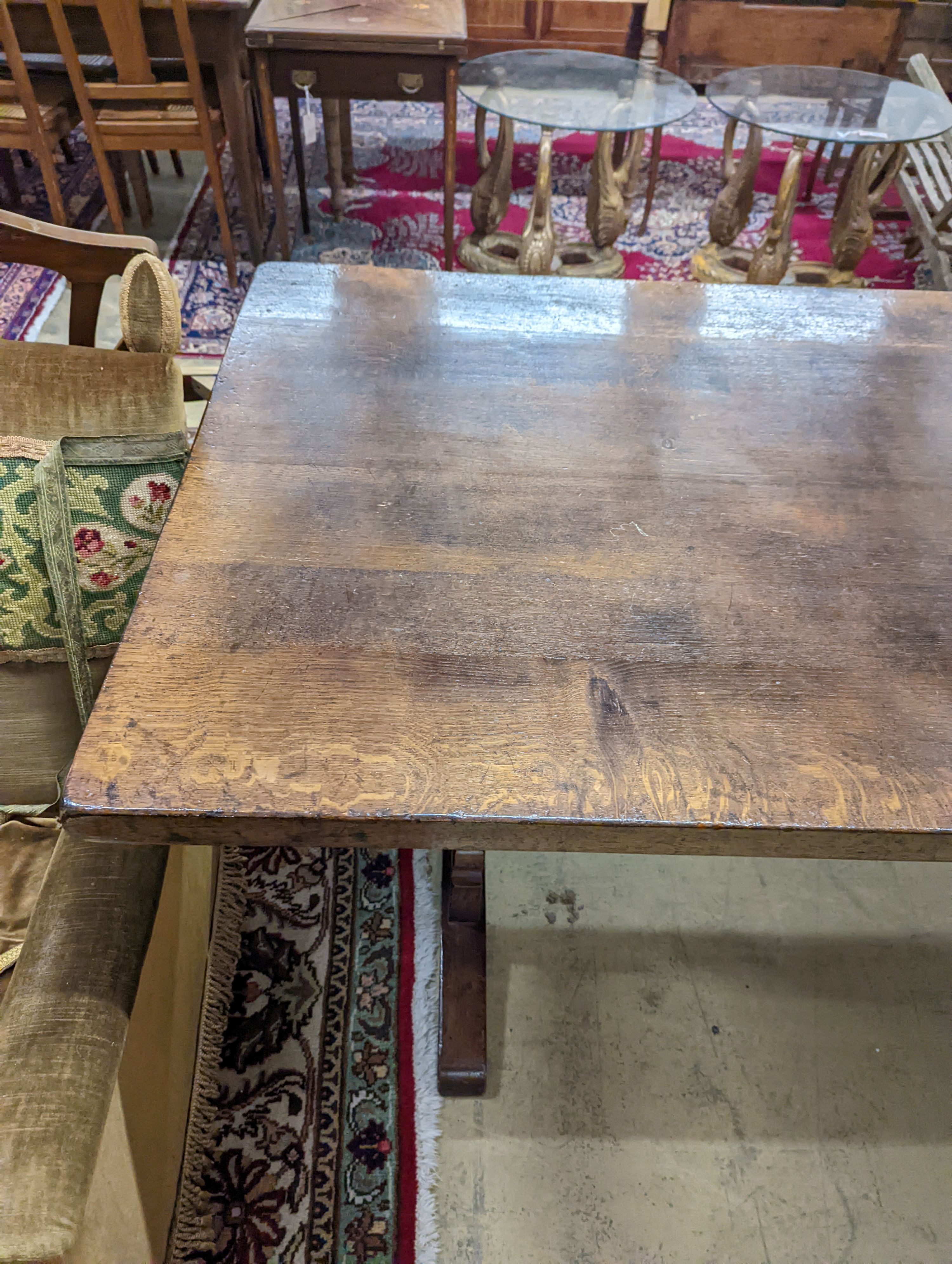 A Liberty oak refectory table, W-214cm, D-91cm, H-76cm. - Image 2 of 6