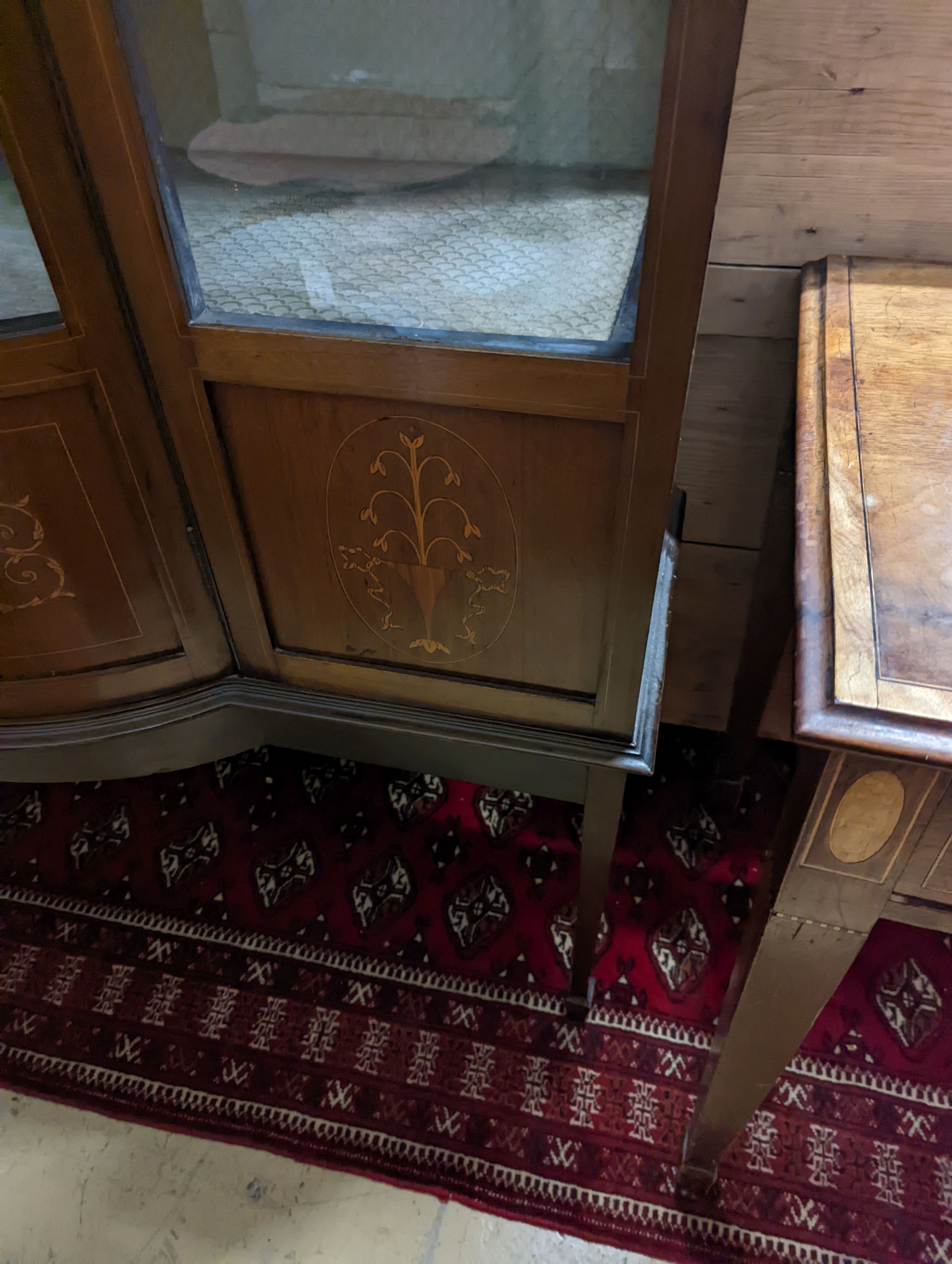 An Edwardian inlaid mahogany bow front display cabinet, width 122cm, depth 48cm, height 196cm - Image 3 of 5