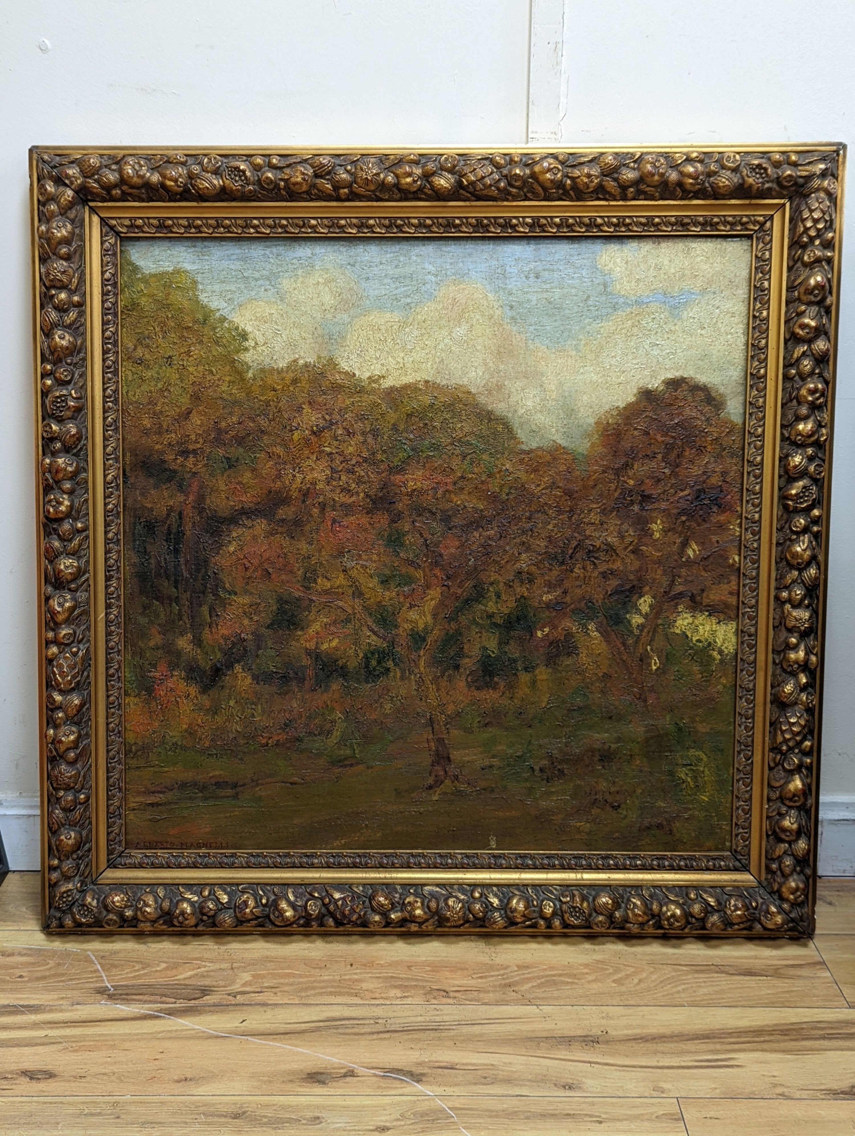 Attributed to Alberto Magnelli (1888-1971), oil on canvas, Woodland in autumn, signed, 79 x 79cm - Image 2 of 4