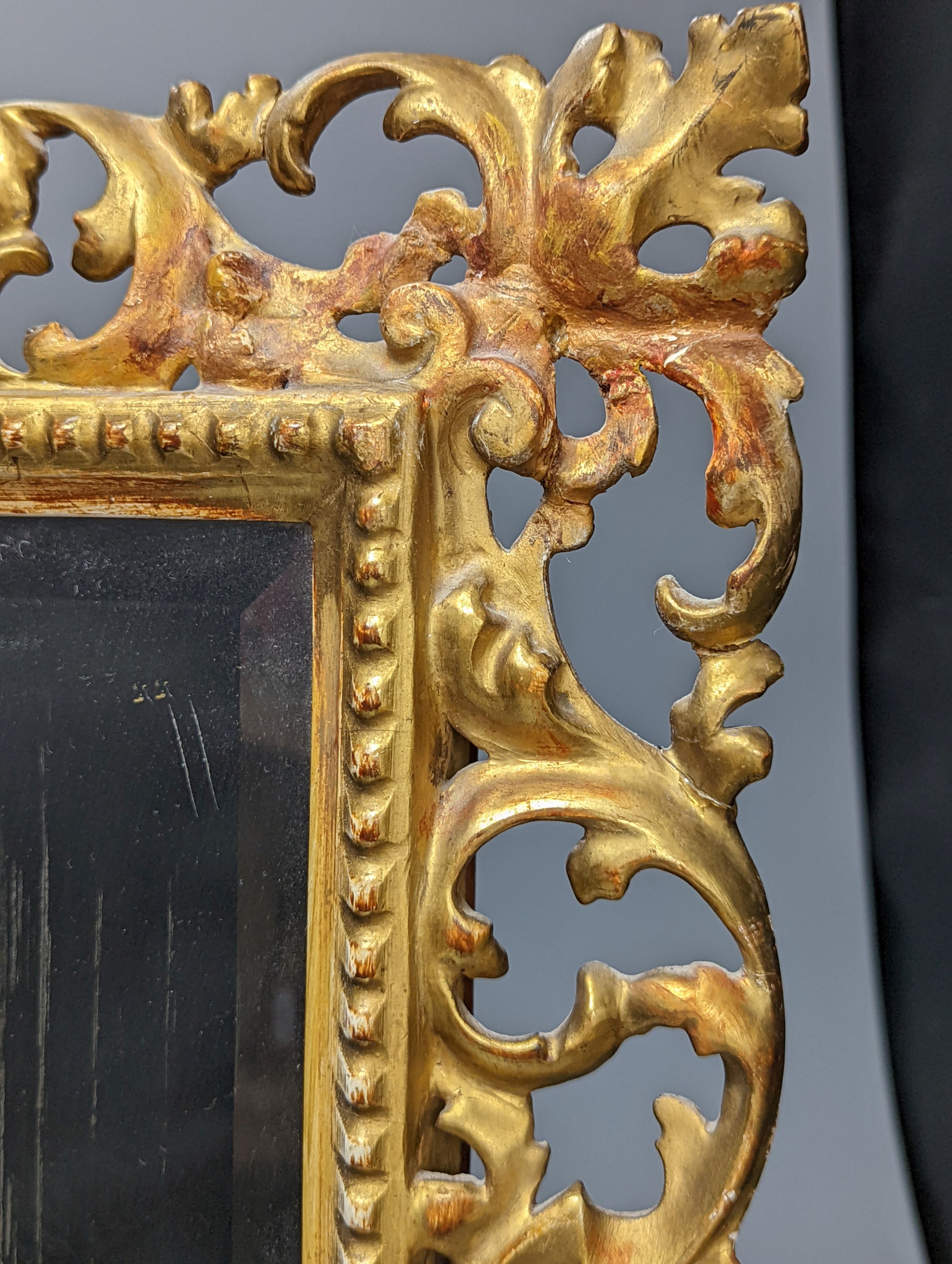 A Florentine giltwood framed mirror, with later easel back, 54 cms high x 43 cms wide. - Image 4 of 7