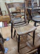 A pair of Victorian Windsor elm and beech kitchen chairs. H-83cm.