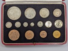 A cased George V coronation year 1937 specimen coin set, all toned UNC.