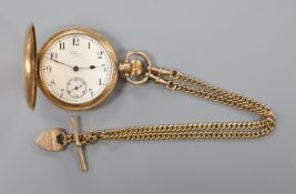 A 9ct gold albert, 44cm, 31.7 grams, together with a gold plated Waltham hunter pocket watch.