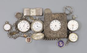 Part of a George III silver pair cased verge pocket watch, A Swiss silver cased travelling watch,