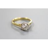 A modern 18ct gold and solitaire diamond ring, the stone weighing approx. 1.03ct, size O, gross