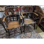 A pair of early 19th century ash and elm Windsor chairs. H-87cm.