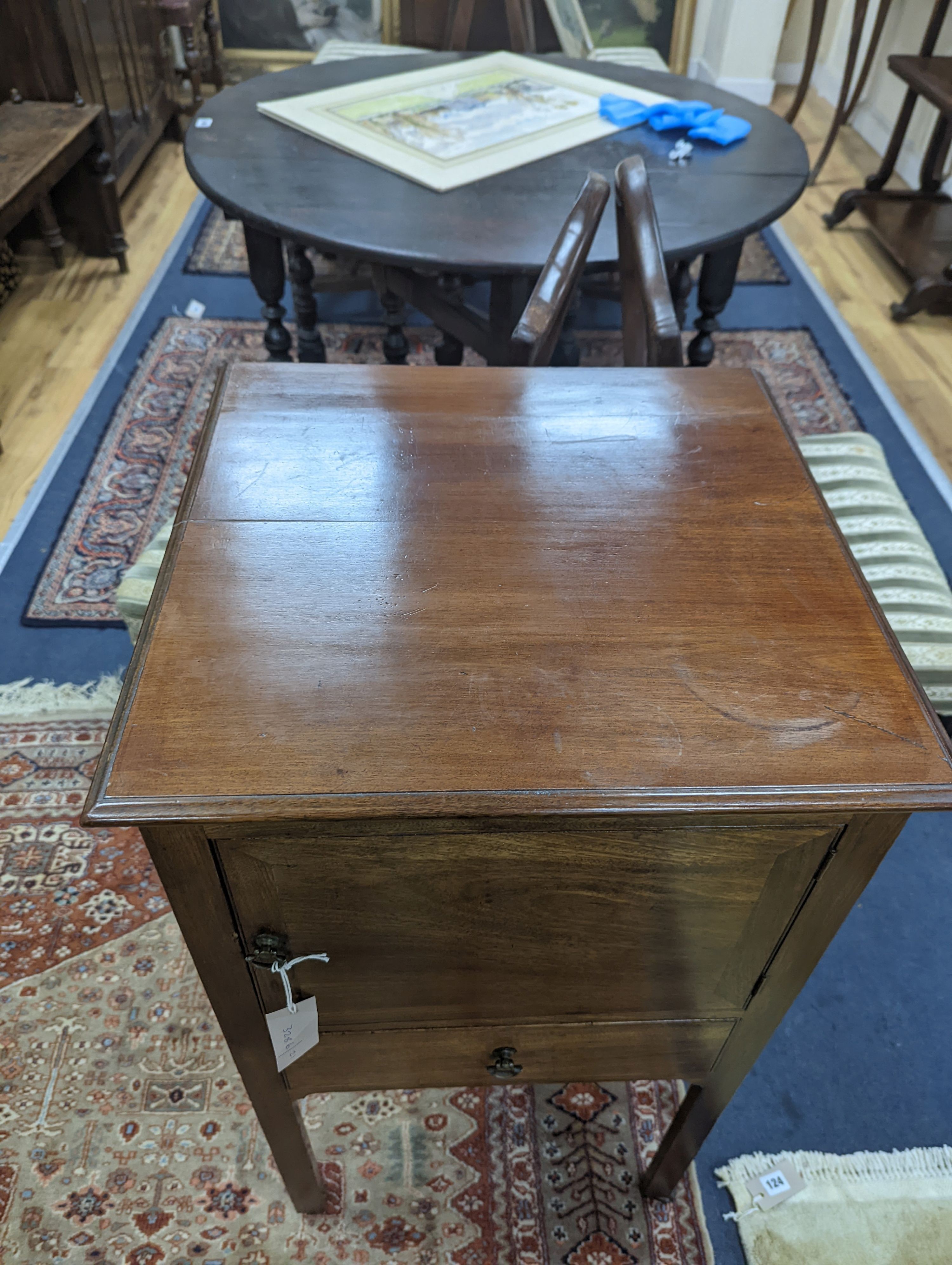 A George III and later mahogany bedside cabinet. W-47cm, D-45cm, H-86cm. - Image 2 of 4