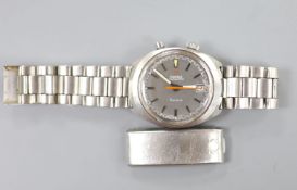 A gentleman's 1960's/1970's stainless steel Omega Chronostop wrist watch, on associated bracelet and