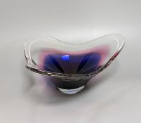 A Flygfors studio cased glass vase, 30 cms diameter,