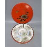 A Japanese porcelain 7 piece supper set in a lacquer box, 31.5cm