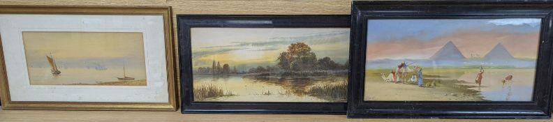 J. Coulson, oil on card, View along the Nile, signed and dated, 1921, 24 x 49cm, a watercolour of