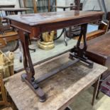 A Victorian mahogany stretcher centre table. W-92cm, D-49cm, H-72cm.