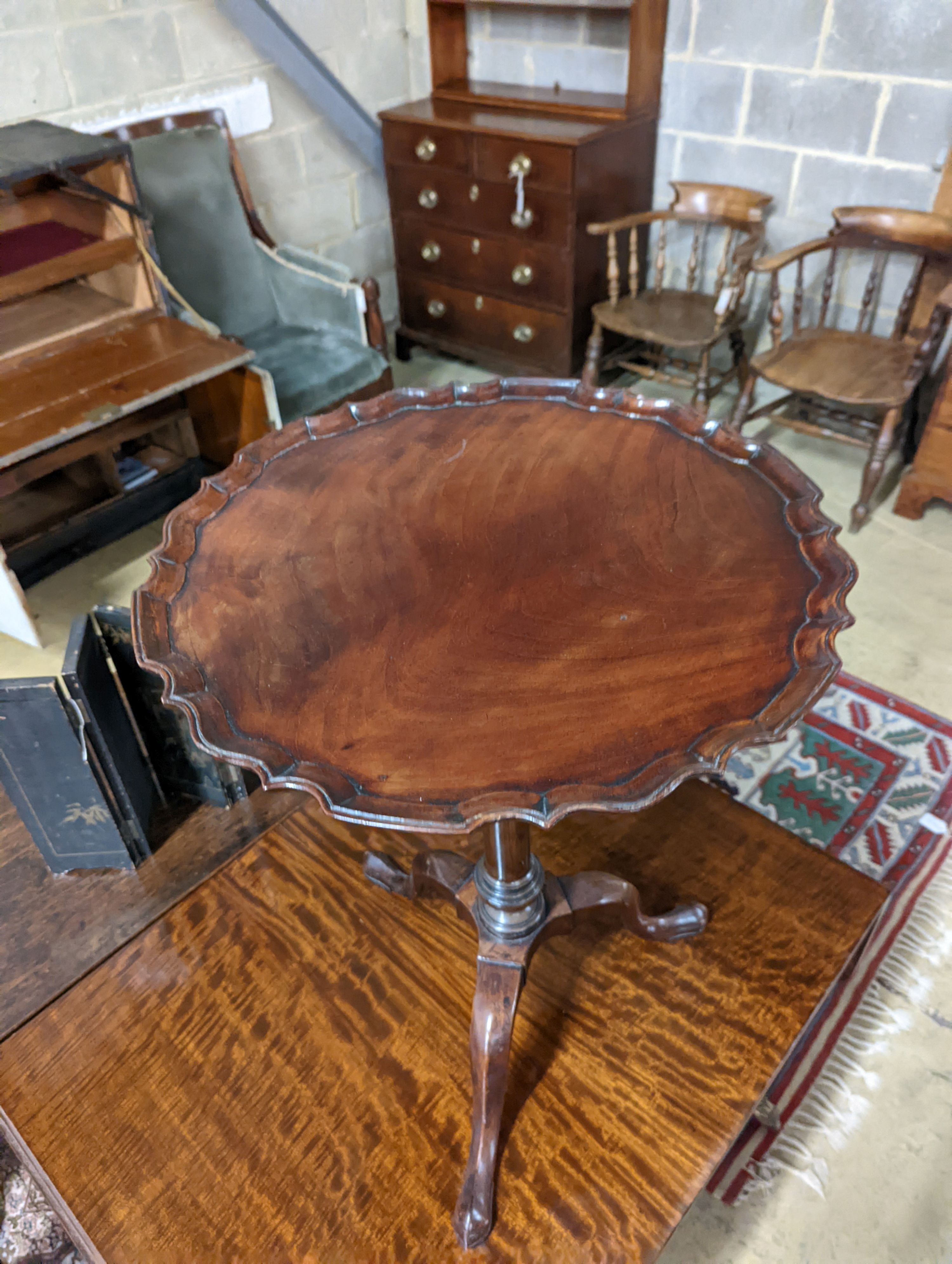 A George III and later mahogany Tripod Wine Table. Diameter - 49cm, Height - 67cm. - Image 2 of 4