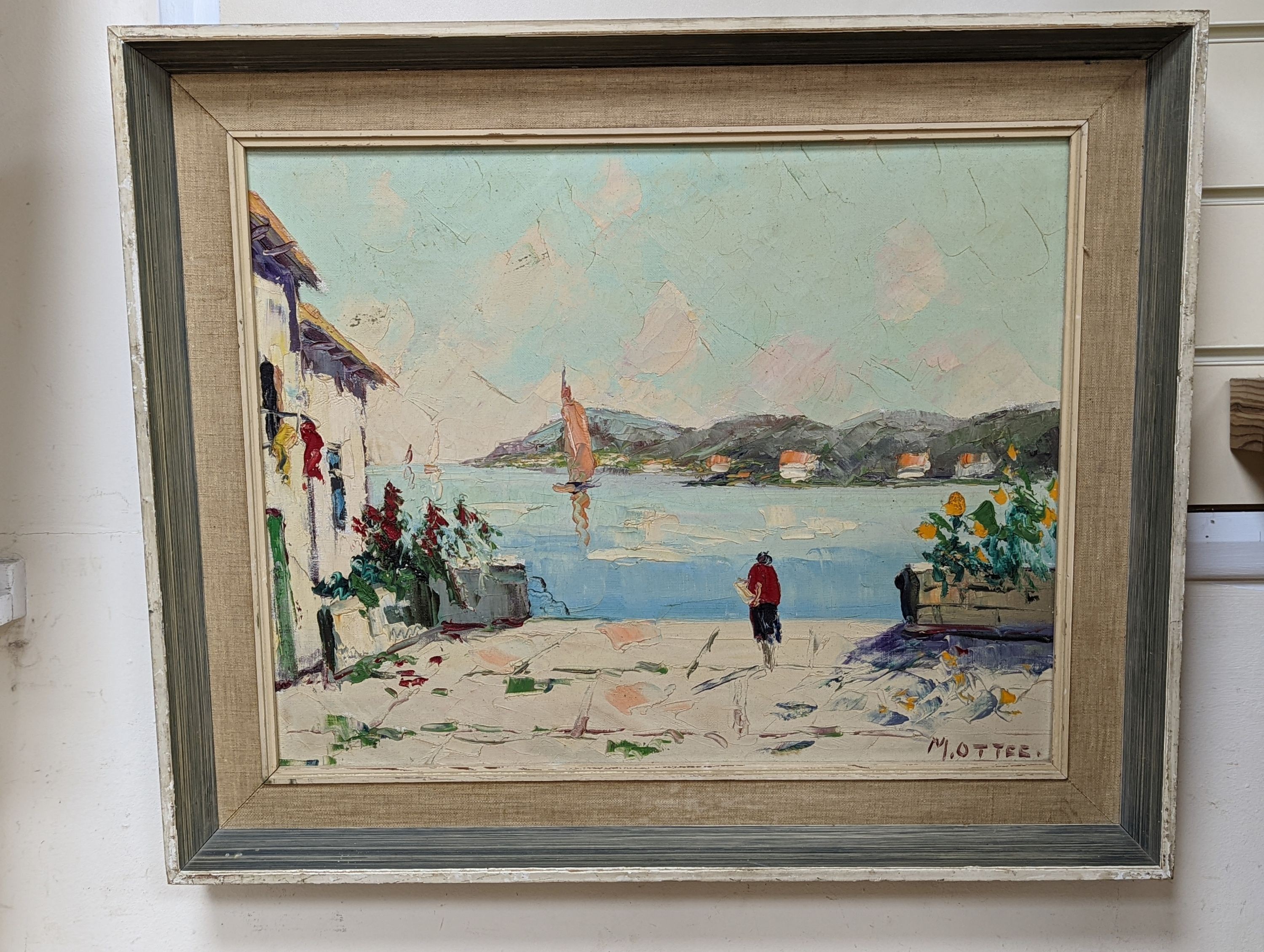 Marc Ottee (1898-1982), oil on canvas, An Italian lakeside, signed, 40 x 50cm - Image 2 of 3