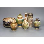 A collection of Japanese Satsuma, vases, bowls and lidded jars, 9 items in total, tallest item,18