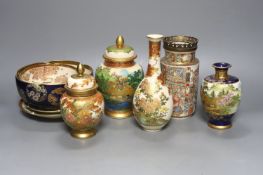 A collection of Japanese Satsuma, vases, bowls and lidded jars, 9 items in total, tallest item,18