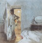 Bernard Dunston, limited edition print, Nude in a bedroom, signed in pencil, 55/195, 38 x 36cm