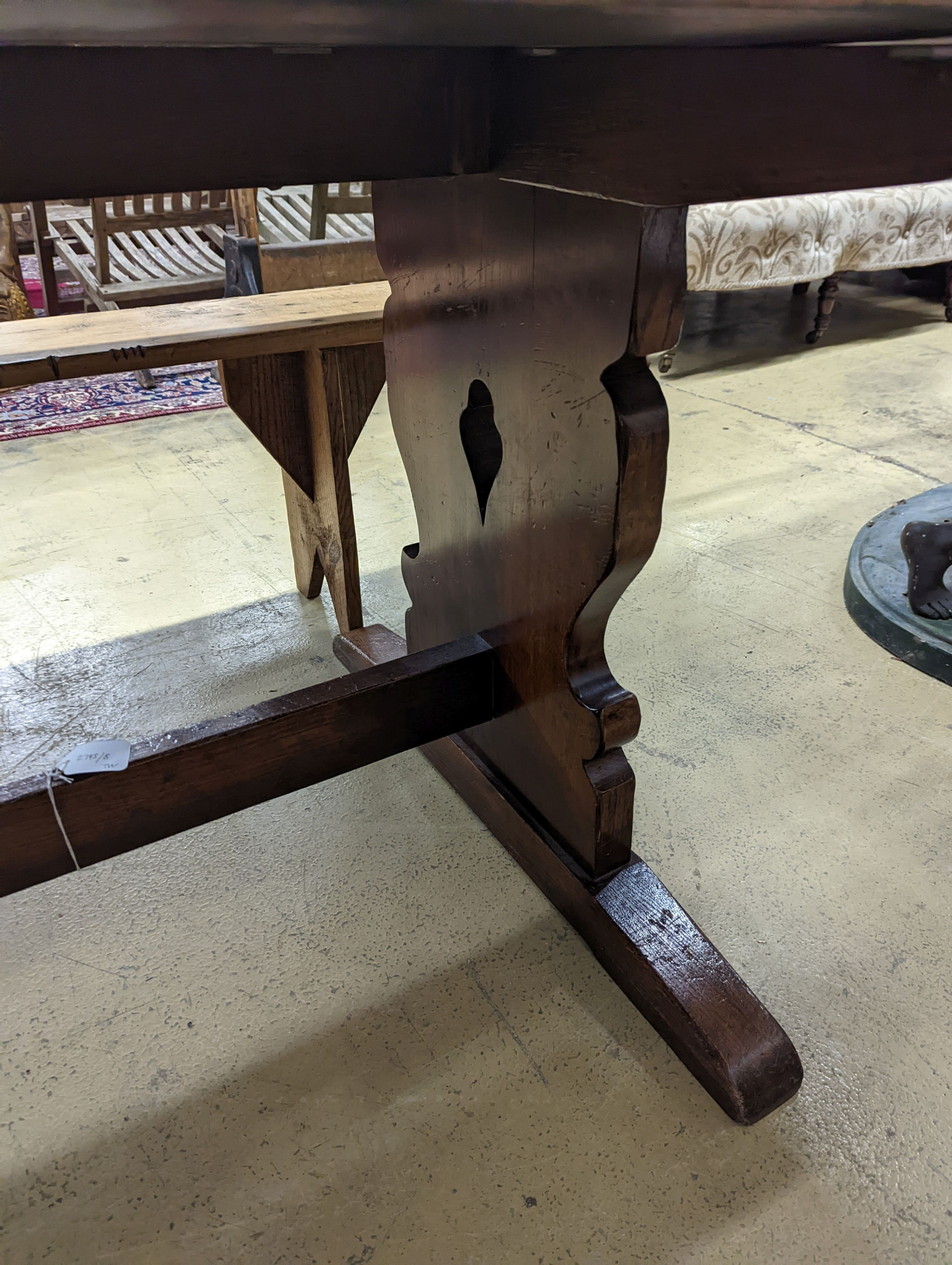 A Liberty oak refectory table, W-214cm, D-91cm, H-76cm. - Image 5 of 6