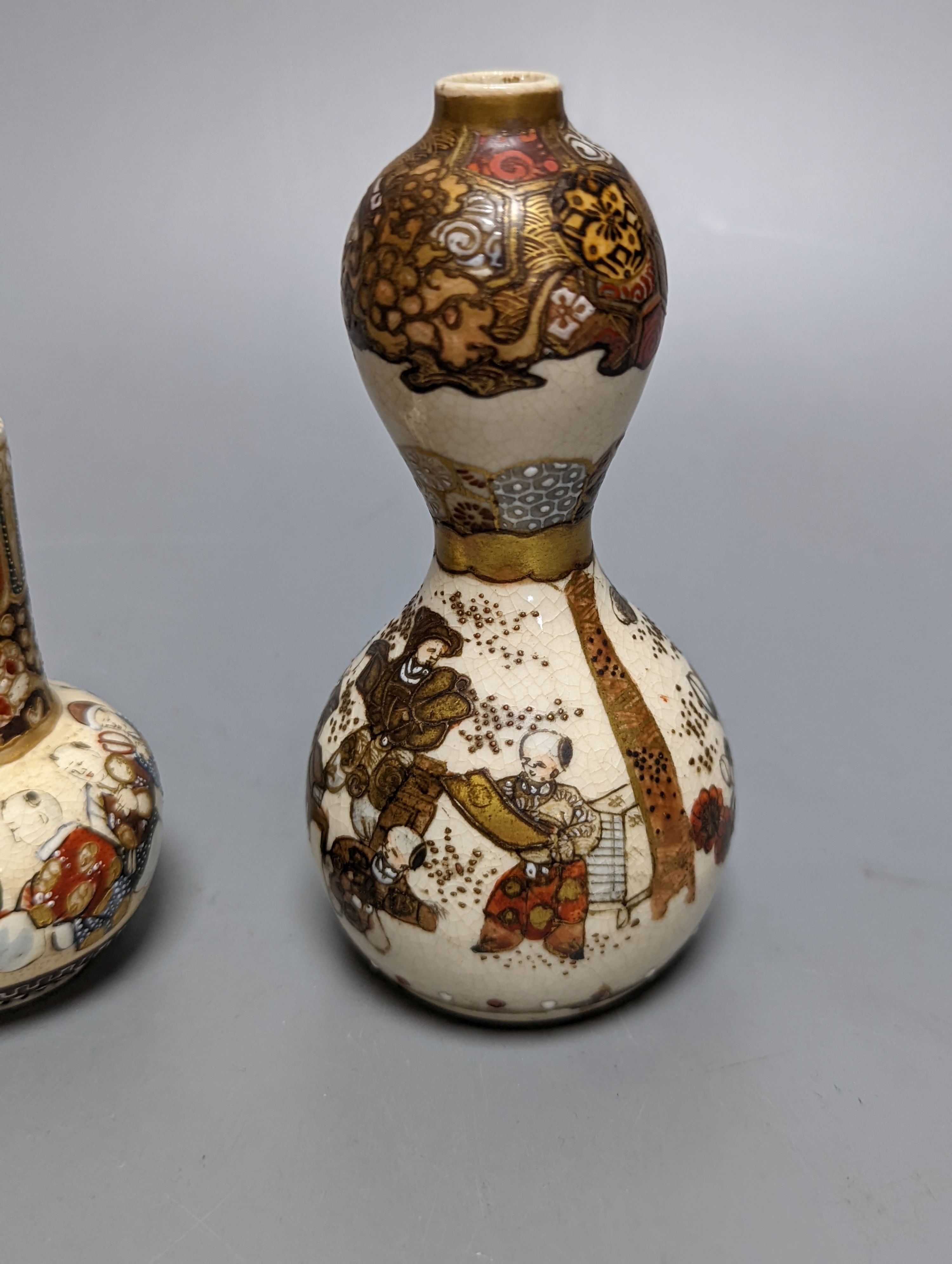Three Japanese graduated porcelain miniature bowls, a pair of small Satsuma vases and another, - Image 10 of 10