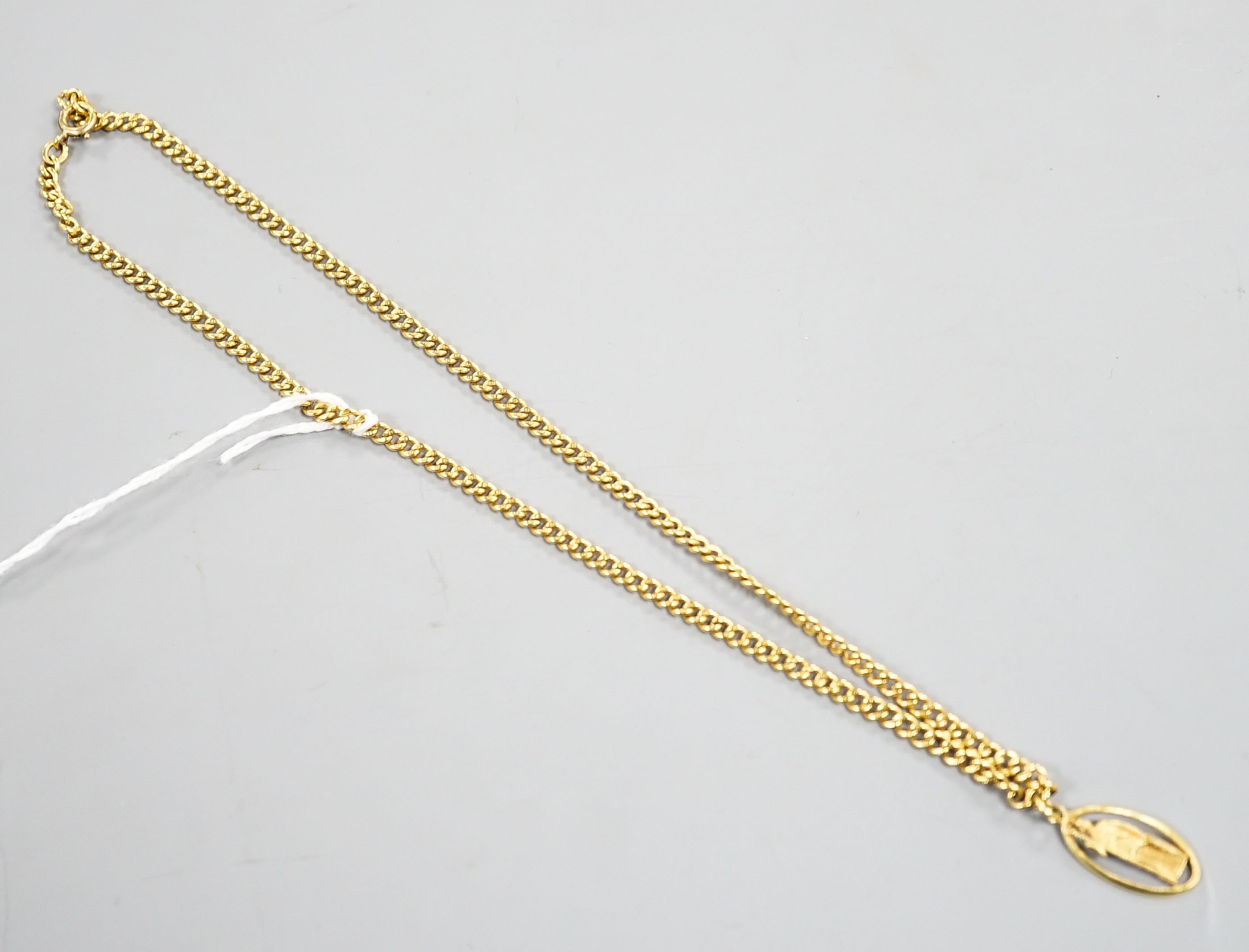 A 9ct curb link chain, 44cm, 15.7 grams, with a yellow metal St. Christopher pendant, engraved '18', - Image 4 of 4