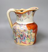 A large Mason's Ironstone chinoiserie jug, c.1830, printed and enamelled, 23cm.