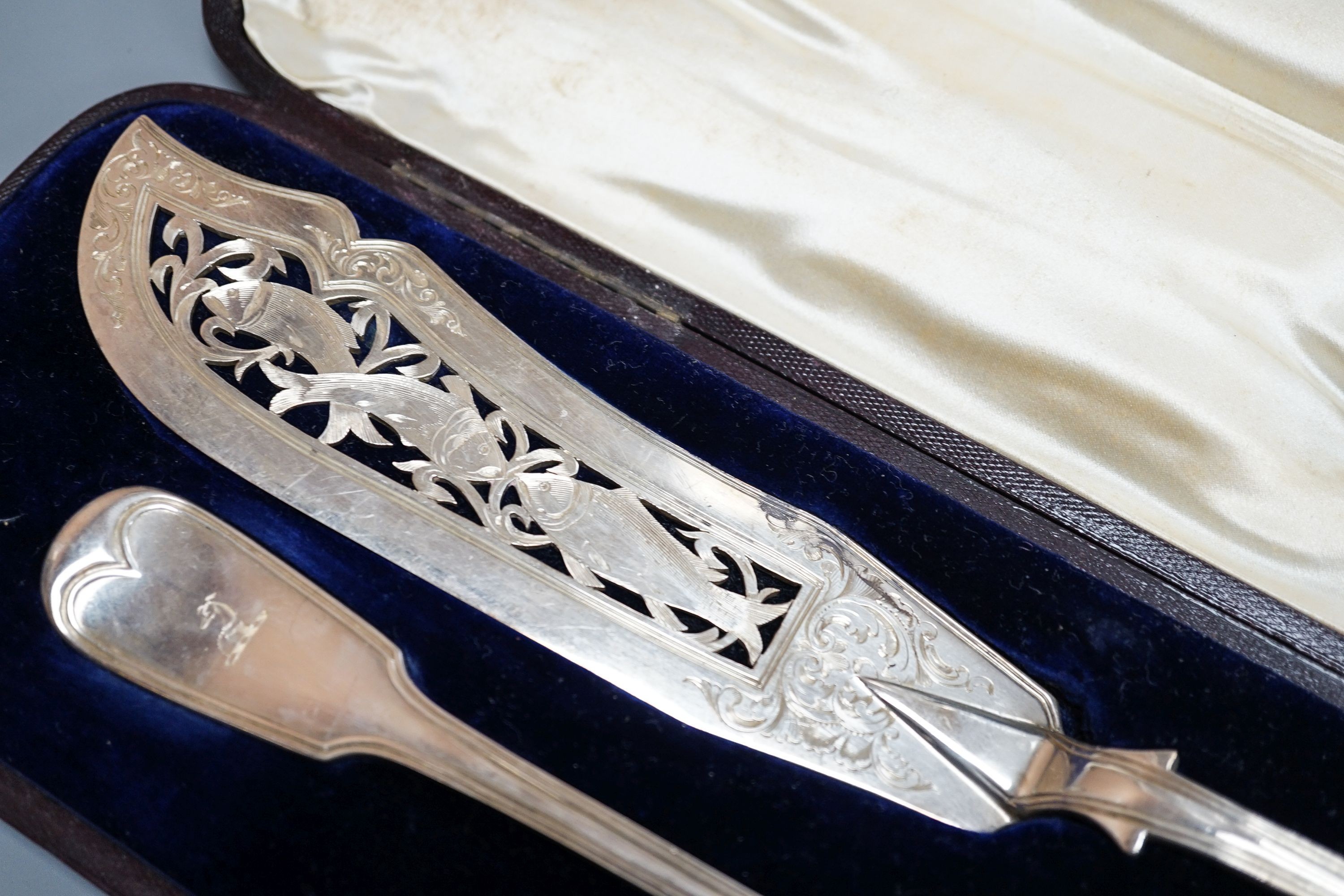 A cased pair of Victorian silver fish servers, London, 1856, together with a cased set of four - Image 3 of 7