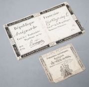 Bank notes; Republique Francaise, 'Assignat de Cent Vingt-cinq L', serie 2715/471, 9.5 x 16cm.