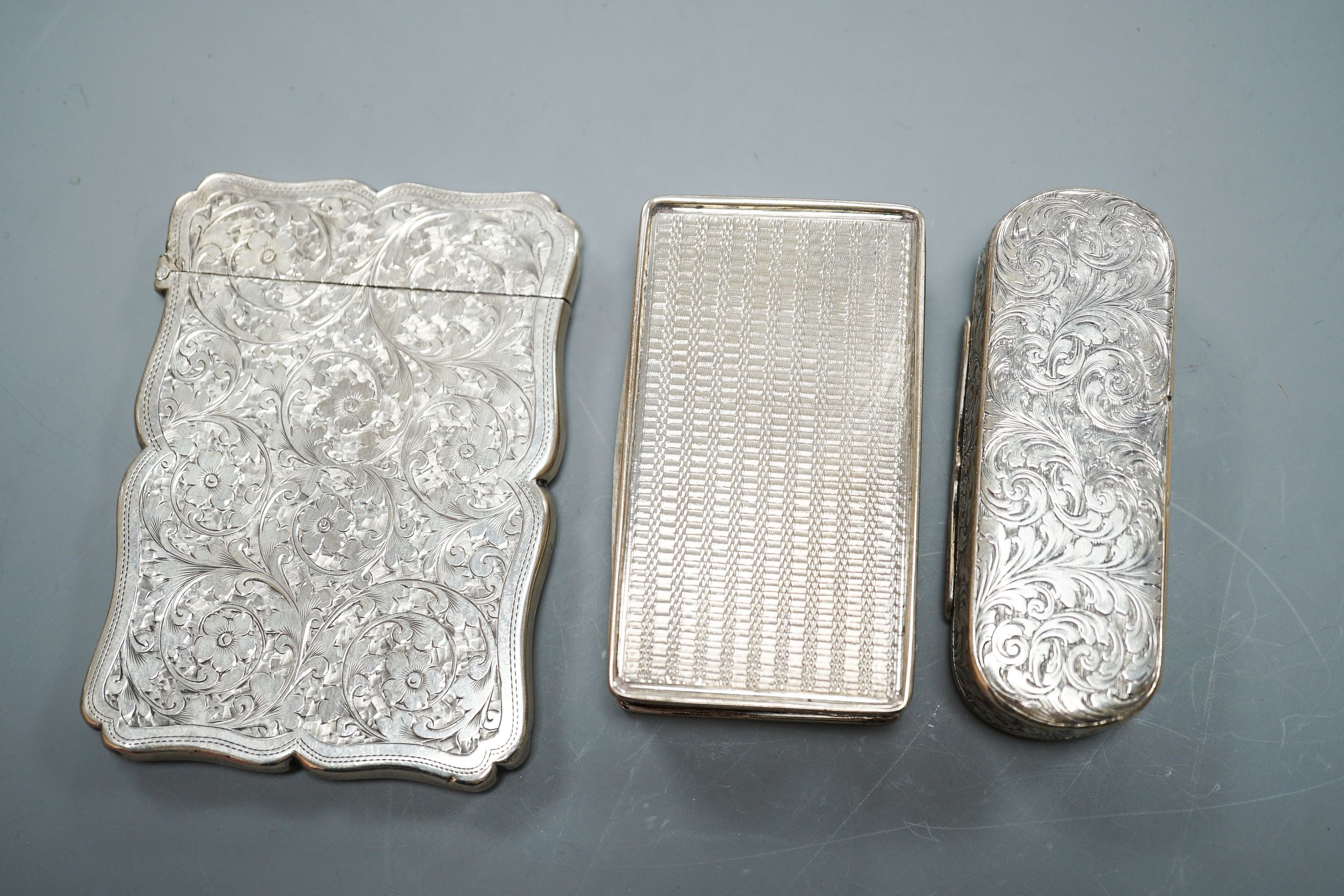 Two English silver snuff boxes, rectangular Birmingham, 1827, 81mm and Edward Smith oval, - Image 3 of 3