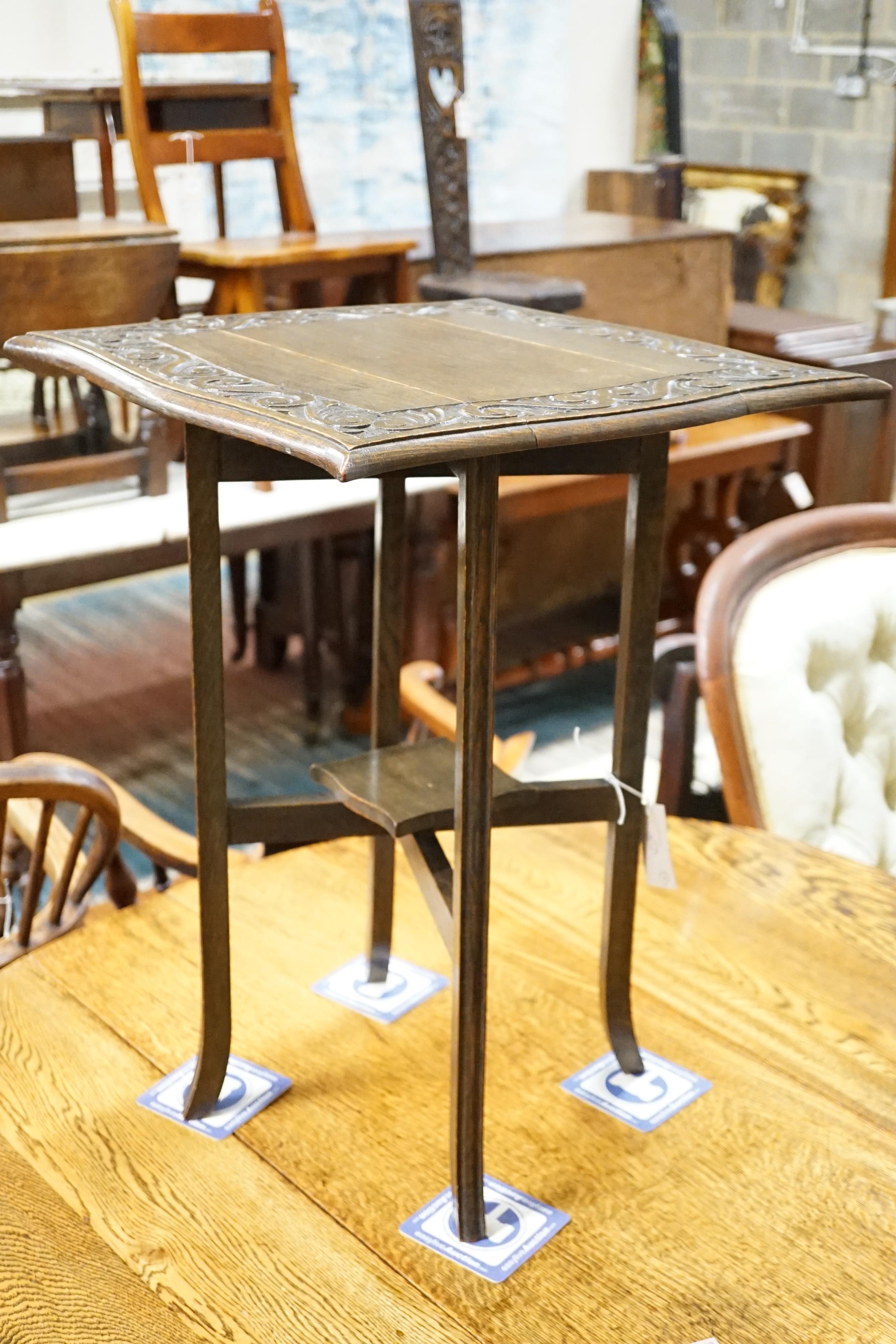 A 1920's oak gateleg table opens to 117 x 90cm and an Edwardian carved oak folding occasional table, - Image 2 of 4