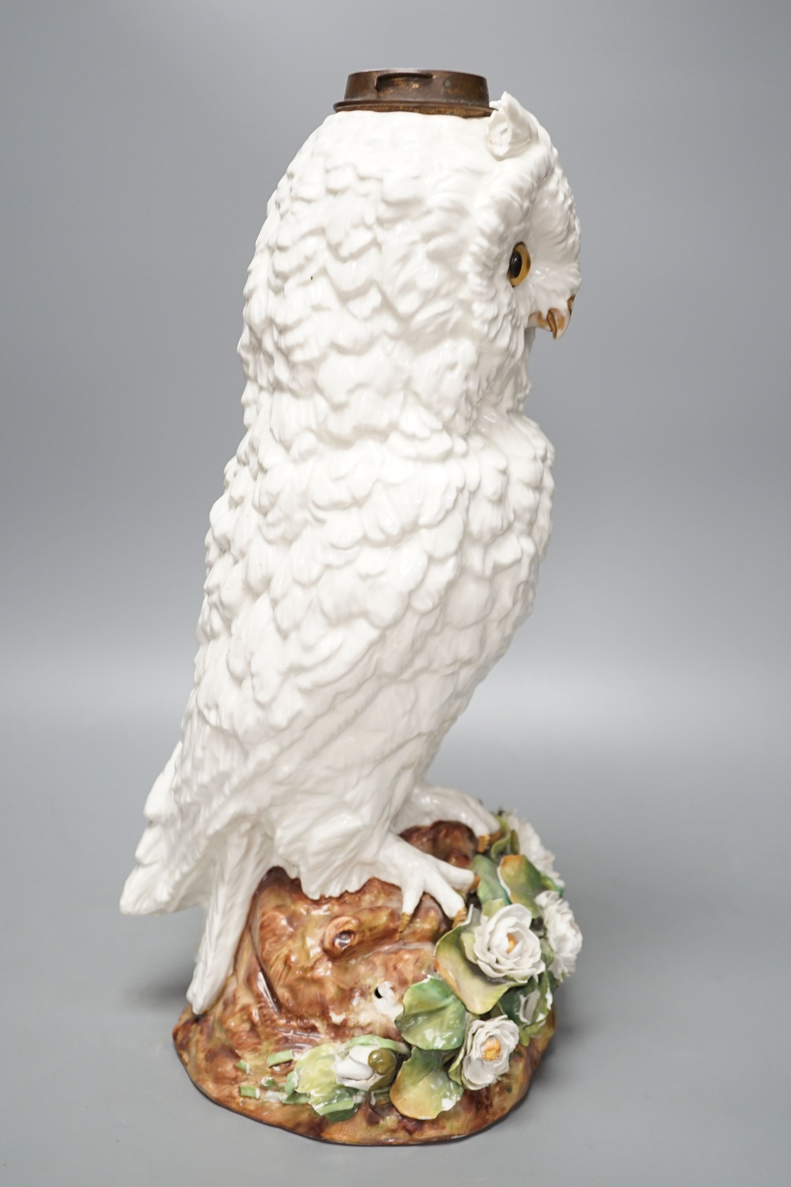 A large late 19th century ‘owl’ porcelain oil lamp base, with Victorian lozenge registration mark to - Image 5 of 8