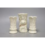 Three Belleek spill vases, tallest 12.5cm