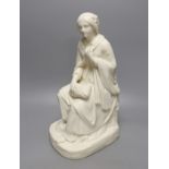 Art Union of Great Britain parian figure of a girl seated on a mound with a cloak on her back, c.