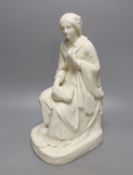 Art Union of Great Britain parian figure of a girl seated on a mound with a cloak on her back, c.