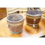 A 19th century brass bound mahogany oval bucket and a similar brass bound oak bucket, width 37cm,