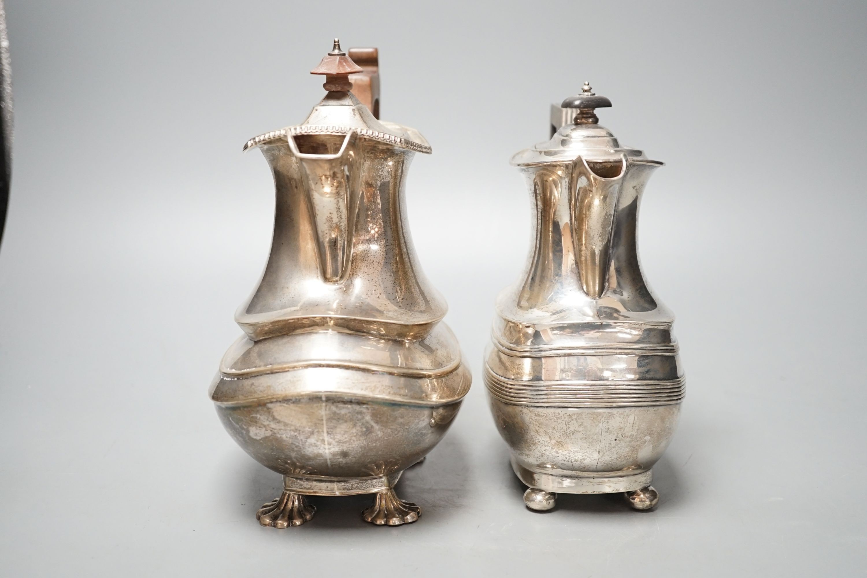 Two George V silver hot water pots, gross 39oz. - Image 2 of 5