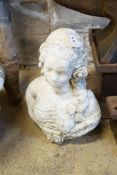 A reconstituted stone bust of 17th century lady, height 53cm