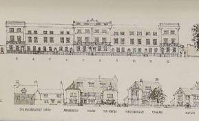Gough, pen and ink, Priory Crescent and Southover High Street, Lewes, signed and dated 1964, 17 x