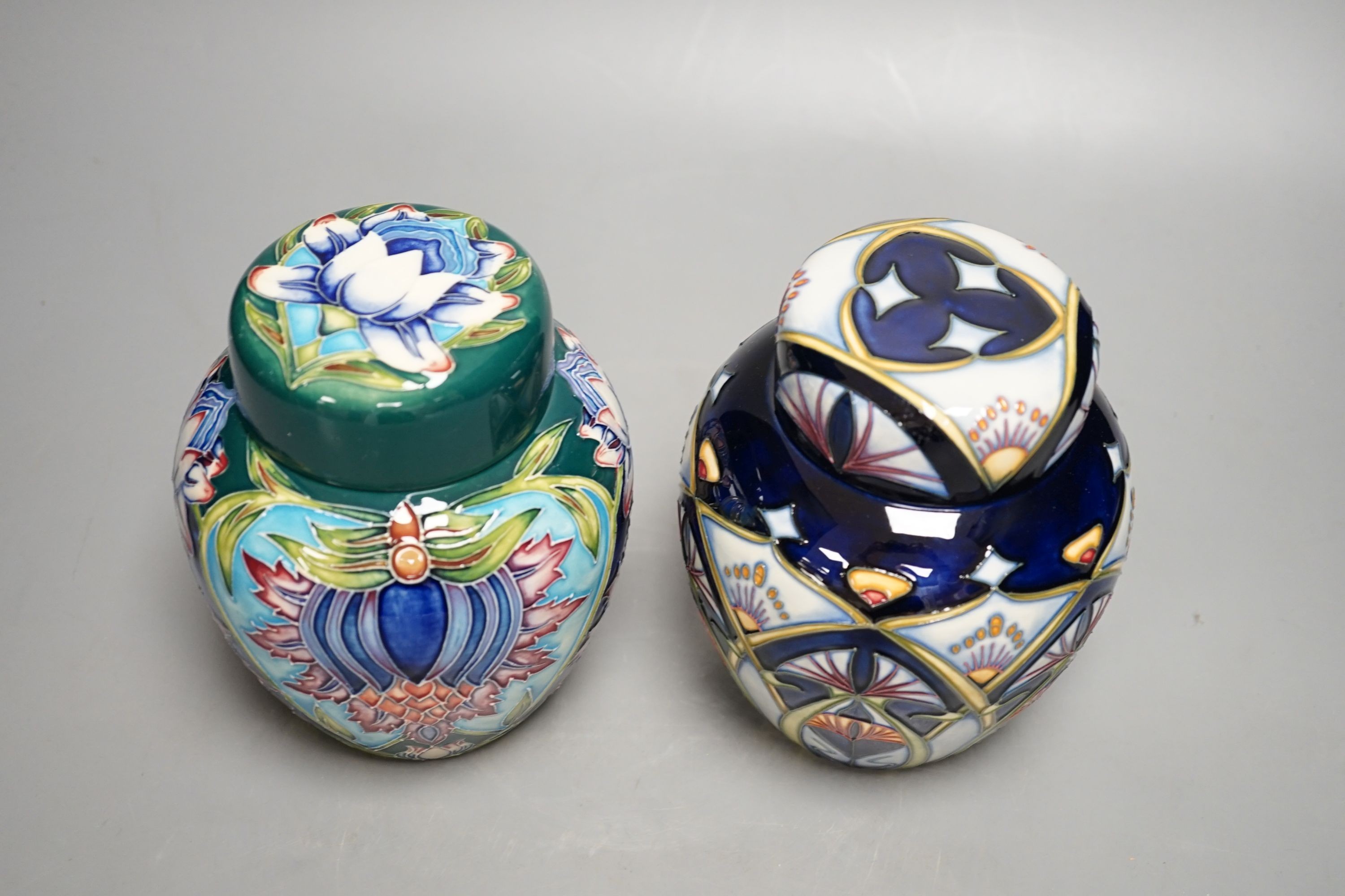 Two Moorcroft trial ginger jars and covers, signed Rachel Bishop and Shirley Hayes, 2001 and 2002, - Image 2 of 6