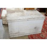 A large Victorian white painted pine trunk, length 123cm, depth 78cm, height 71cm
