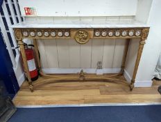 A Louis XVI style gilt metal and marble top console table, width 133cm, height 81cm