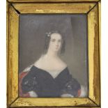 Victorian School, watercolour on ivory, Miniature portrait of lady wearing a black dress, 10 x
