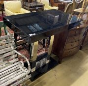 A 20th century modernist chrome and black glass console table, width 119cm, depth 70cm, height