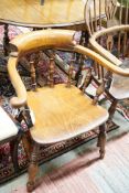 A Victorian elm and mahogany smoker’s bow chair, width 68cm, height 72cm