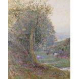 Albert Goodwin R.W.S. (1845-1932) - watercolour, A Devonshire Lane, signed and dated '69, 23 x 18cm