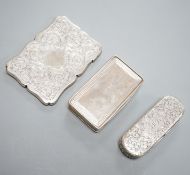 Two English silver snuff boxes, rectangular Birmingham, 1827, 81mm and Edward Smith oval,