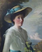 Alfonse J. Hagaier, oil on canvas, Portrait of a lady wearing a broad-brimmed hat, signed, 75 x