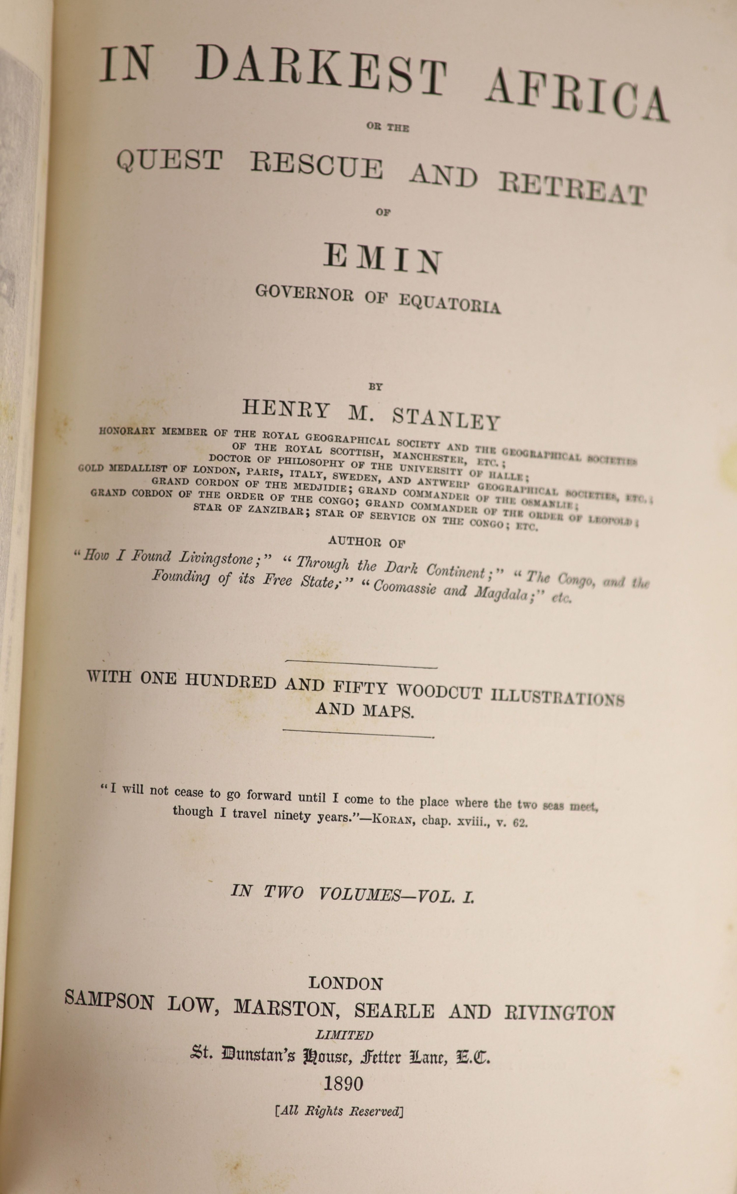 ° ° Stanley, Henry Morton - In Darkest Africa. ‘’In Darkest Africa: or, The Quest , Rescue, and - Image 2 of 3