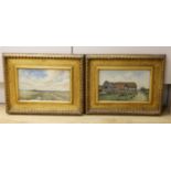 Early 20th Century English School, pair of watercolours, Chickens beside a barn and Cattle in an
