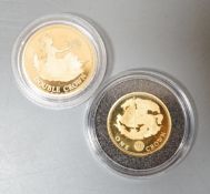 A London Mint Tristan da Cunha gold double crown and a similar gold one crown, cased with