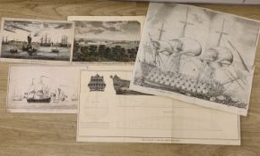 Baillie after Van de Velde, engraving, warships at sea, 1761, 18 x 31cm. an engraving of a warship
